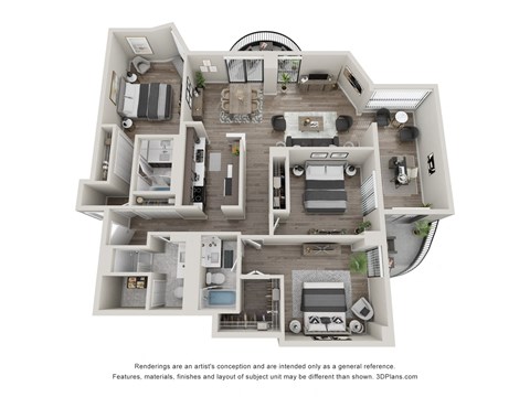 Floor plan for 3 beds, 3 baths, 1520 sqft